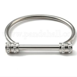 Silver stainless rhinestone steel bar bangle bracelet